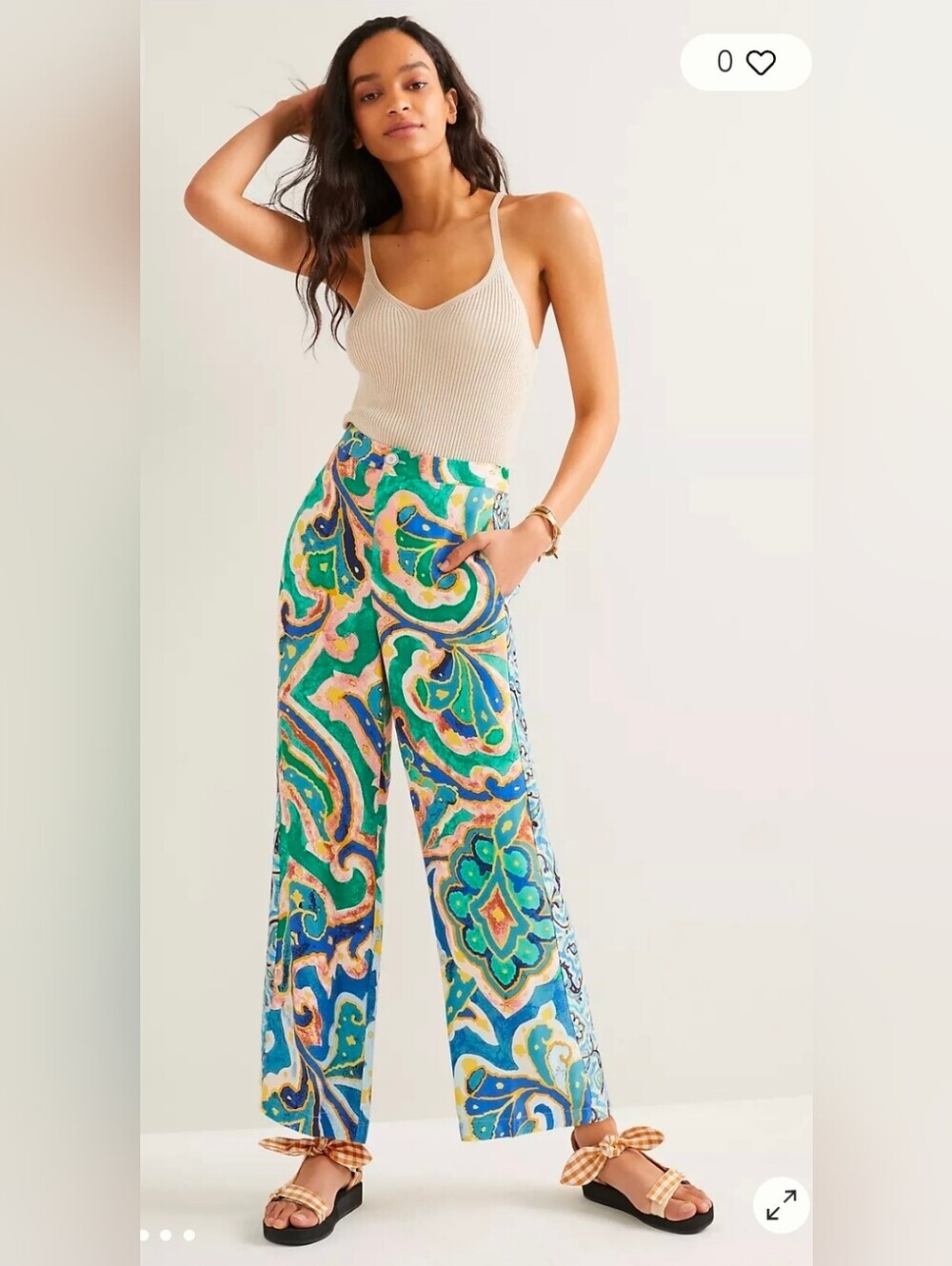 Anthropologie Maeve Rhiannon Colorful Printed Satin Cropped Flare Pants